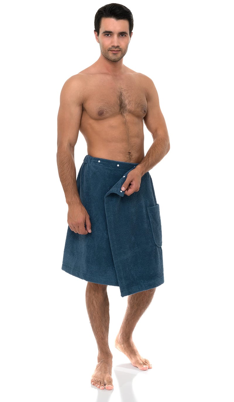 TowelSelections Mens Shower Wrap Adjustable Cotton Terry Bath Gym Cover Up with Snaps Small/Large Stellar Blue - Image 4